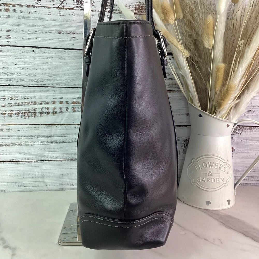 COACH VINTAGE HAMPTON BLACK SHOULDER BAG TOTE SMOOTH‎ LEATHER PURSE WORK